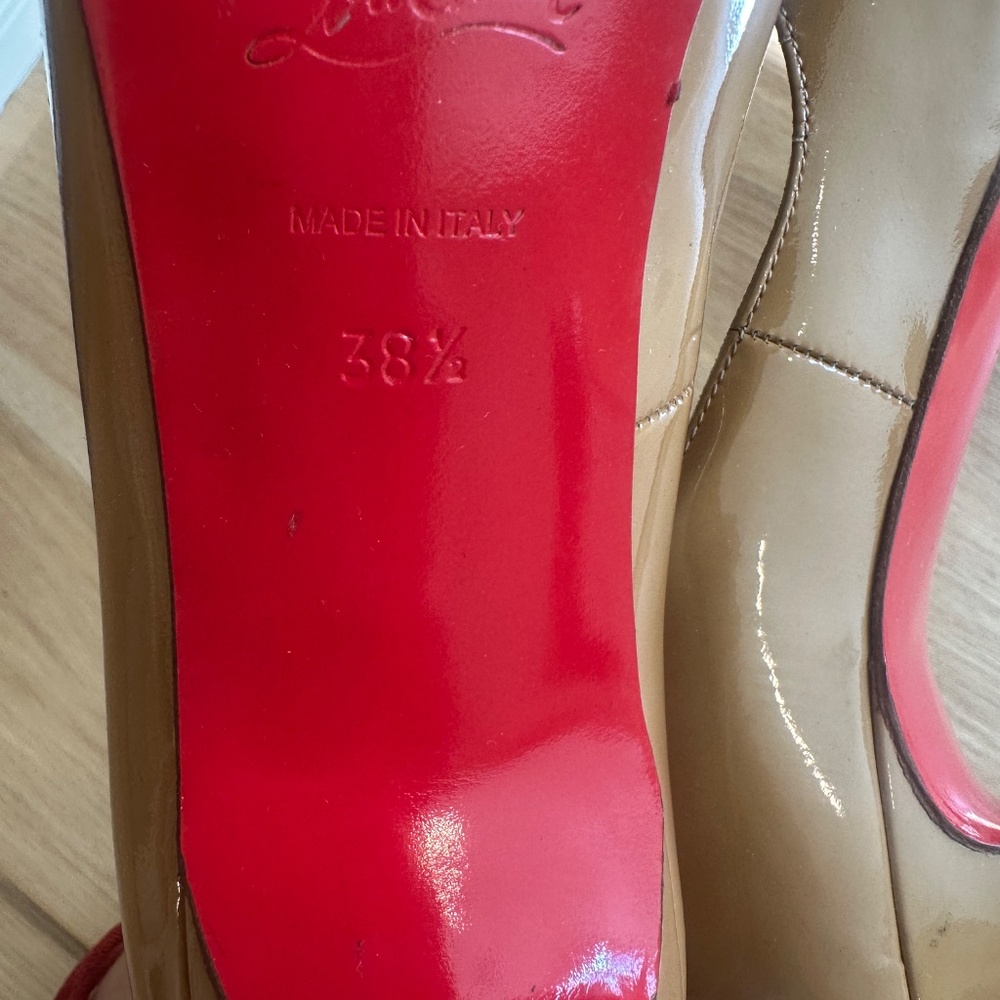 Christian Louboutain Beige Patent Leather High Heels - Picture 7 of 8